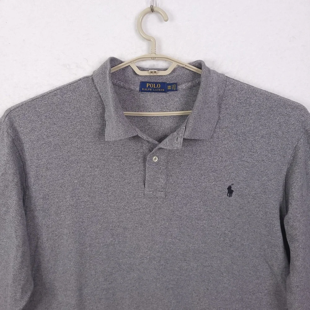 Polo Ralph Lauren Shirt Long Sleeve Polo Mens 3XB Grey Big & Tall Pique Pony